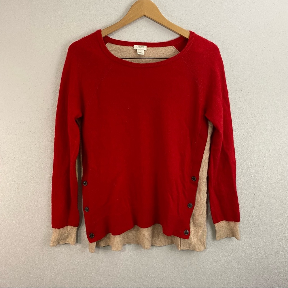 J Crew Colorblock Red Tan Wool Crewneck Sweater Women’s Medium